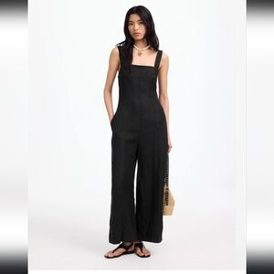 Madewell, Square Neck Wide Leg Linen Jumpsuit, Black, Size 8, NWOT